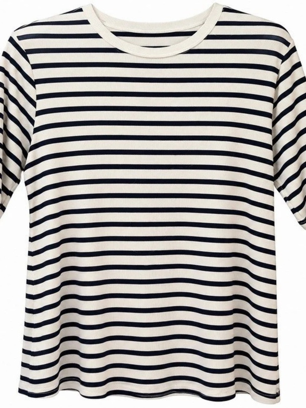 Nine West Soft Spun Striped Ribbed Short Sleeve Tee White & Black 2X